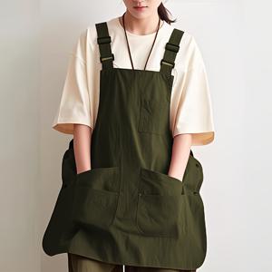 TEMU 다양한 포켓이 있는 조절 가능한 양면 바베큐 앞치마 - 그릴, 정원, 주방 및 커피숍용으로 견고한 폴리에스터 작업복 - 녹색, 그릴 앞치마, 정원 의류, 앞 포켓 디자인, 튼튼한 스트랩 디자인