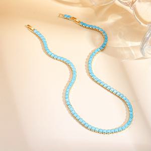 TEMU 1개 봄/여름 패션 우아한 사각 블루 터키석 목걸이, 탈부착 가능한 확장 걸쇠가 있는 빈티지 스타일, 남녀공용 구리 도금, 저자극 산화 금속 주얼리, , 여행, 결혼식, 발렌타인데이, 기념일