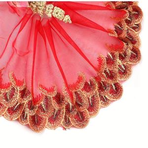 TEMU 1 야드 - 우아한 꽃무늬 깃털 레이스 골든 메쉬 패턴 - 레드/구리색/핑크/스칼렛 색상 - 웨딩, 파티, 정장 드레스용 - 내구성 폴리에스터 원단 - 재봉 및 공예 장식 - 고급 트림, DIY 패션 디자인, 섬세한 자수, 세련된 디테일, 공예 애호가, 파티 장식, 고품질 트림, 패션 디자이너용