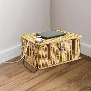 TEMU 1pc 수제 케이블 정리 상자, 12x5x5 인치, 4 개의 지혜로운 개방 | 기능성 케이블 정리 상자, 홈, 책상 및 서랍 보관용 인조 보석