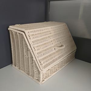 TEMU 뚜껑이 있는 스타일 플라스틱 라탄 직조 수납 바구니 1개 - 주방, 거실 또는 침실에 적합한 다용도 정리함 - 밝은 베이지색, 선반 또는 데스크탑에 적합, 선반 바구니