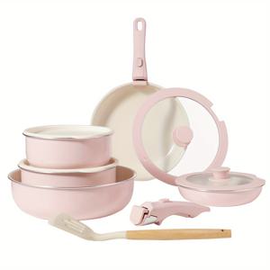 TEMU Kpxsiaion 12피스 냄비와 팬 세트, 세라믹 코팅 논스틱 조리기구 세트, 탈착식 손잡이, 인덕션 & 가스레인지 사용 가능, 식기세척기 안전, PFOA 프리, 뚜껑 및 주방용품 포함