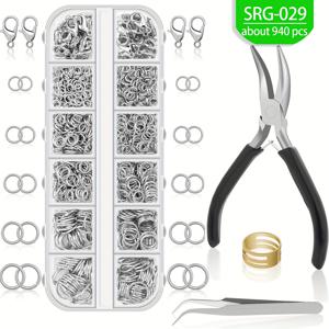 TEMU 보석 만들기 키트, 보석 만들기 키트용 약 940/950/960개 점프 링, 보석 만들기 용품 및 목걸이, 현대 스타일, 소형, 접을 수 없음, 점프 링 세트는 점프 링과 게코 클로우 클라스 세트가 포함된 상자와 함께 제공됩니다, 보석 만들기 키트