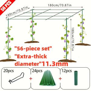 TEMU 56개 중량 금속 정원 포도 지원 프레임 - 추가 두꺼운 11.3mm 직경, 180.01.01.01cm, 녹색 야외 정원 트리리스,攀爬 장미 및 포도, 울타리, 마당 아치, 채소 창고, 식물 지원 구조, 내구성 건축
