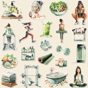 TEMU 1세트, 그린 헬스 플랜 테마 스티커 - 플래너 스티커, 오피스 스티커, 우정 & 사랑 선물 스티커, 패키징 스티커, 파티 스티커, 스크랩북 얇은 스티커, 북마크 백팩 가방 물병 노트북 스티커, DIY 저널링 데칼