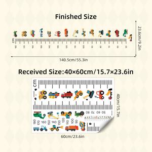 TEMU 방을 위한 만화 굴삭기, 덤프 트럭, 크레인이 포함된 높이 차트 벽 스티커, 번호가 있는 교육용 측정 스티커로 제거 가능, 소년 방 장식에 완벽함