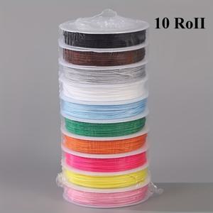 TEMU 10롤 대량 비신축성 1mm 두께 비즈 코드 - 393.7인치 (1000개 이상/롤) 스풀당, 다색 (빨강, 분홍, 초록, 노랑, 흰색, 검정, 파랑, 보라, 주황, 금색) DIY 주얼리 만들기, 팔찌, 목걸이용 사전 절단 비탄성 끈