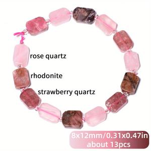 TEMU 핑크 러브 시리즈 천연석 직사각형 기하학 라인 로드나이트 로즈 쿼츠 등 보석 비즈, 8x12mm 스페이서 루스 비즈 - 주얼리 만들기 DIY 팔찌 목걸이 액세서리용, 7.5인치 스트랜드, 결혼/할로윈/파티 장식 비즈, 기념일 생일 선물