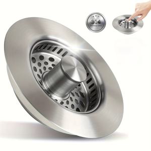 TEMU 스테인리스 스틸 싱크대 보조기 (팝업 배수구 스토퍼, 음식물 포획기 & 냄새 필터 포함) - 강력한 304 스테인리스 스틸 주방 싱크대 스트레이너 (배수 바구니 포함), 가정/상업용 간편한 세척 디자인 - 집들이 또는 크리스마스 선물로 적합