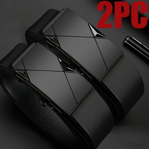 TEMU 2개입 남성용 비즈니스 블랙 허리 벨트 (자동 버클) | 패셔너블하고 캐주얼하며, 정장 및 청바지에 다용도로 적합, 데일리 파티 및 비즈니스 스타일에 적합, 인조 가죽에 철제 버클