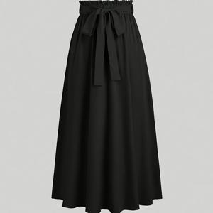 TEMU 여성용 우아한 맥시 드레스 - 파티, 오피스, 일상복으로 적합한 조절 가능한 허리끈이 있는 긴 스커트, 비신축성 원단 (블랙), 여성 패션, 비투명 소재, 건조 세탁 가능, 전문가용