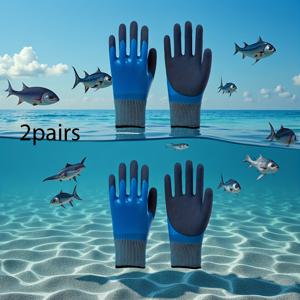 TEMU 고품질 블루 낚시 장갑 4개 - 내구성 강한 라텍스 미끄럼 방지 그립, 얼음낚시 및 사냥용, 야외 스포츠 활동에 적합, 손세탁 가능