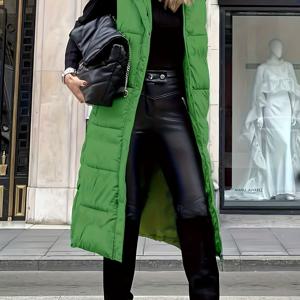 TEMU 풀 레ング스 슬리브리스 지퍼 후드 패딩 코트 재킷 - 겨울용 따뜻한 아우터웨어, 기계 세탁 가능한 솔리드 컬러 롱 길이 추운 날씨용, 캐주얼 & 드레시 아웃핏