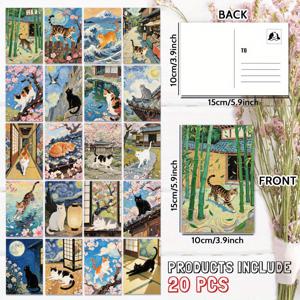 TEMU 20장 포스트카드 세트 – 일본 미술과 고양이 매력이 만나는 환상적인 고양이 풍경, 수집용 홈 데코, 스크랩북, 인사 카드 (4 x 6 인치), 수집용 엽서,스크랩북 용품,예술적 엽서,고품질 인쇄,장식용 카드,엽서 컬렉션,공예 애호가,문구류 팬
