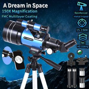TEMU AFTERWAVE 70mm 대형 조리개 반사 망원경, 초보자/전문가용 관측 듀얼 모드 단일 튜브 망원경, 150배 확대 고화질 이미지 망원경, 알루미늄 합금 삼각대+서버 미러+휴대폰 홀더 세트, 달 크레이터, 행성 표면, 깊은 우주 물체 관찰 가능