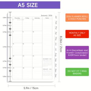TEMU 1개 Dzhzal 2026 월간 플래너 리필 - 12개월 캘린더 정리함, 월별 탭 포함, A6/A5/A4 사이즈, 6/7 링 바인더 호환, 2026년 1월부터 12월까지 개인 및 전문가용 플래너 인서트, 시간 관리, 구조화된 레이아웃, 고품질 프린트, 바쁜 사람들을 위한 달력 정리기|캘린더
