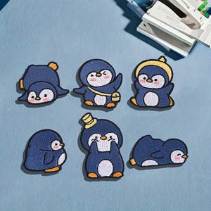 TEMU 6개 귀여운 펭귄 다림질 패치 - 네이비 블루 & 옐로우 모자, 옷, 가방, 기저귀 커버용 쉬운 열전사 패브릭 앱리케 - 재봉 없이 DIY 공예, 생일 파티 장식 선물, 펭귄 선물, 백팩 액세서리, 만화 스타일 패치, 세밀한 자수 디자인, 고품질 자수, 아이들을 위한 선물