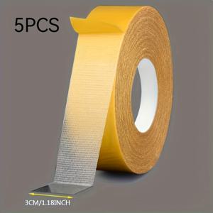 TEMU 5롤 강력한 양면 테이프, 격자 무늬 천 백킹 - 카펫, 인조 가죽, 벽 및 플라스틱 표면용, 실내외 사용 가능