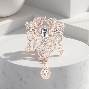 TEMU 고급스러운 브로치 – 정장, 웨딩 및 세련된 외출에 완벽. 드레스, 목걸이 & 클러치백과 매치 가능. 화려한 디자인, 라인스톤 & 로즈 골드 메탈