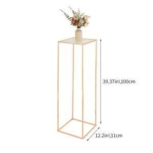 TEMU 1개, 아크릴 패널이 있는 우아한 금도금 사각 베이스 스탠드, 금속 식물 스탠드 선반, 결혼식 센터피스용 골든 화병, 결혼식 식탁 장식에 적합, 하이 필라 기하학 꽃병, 생일 파티 테이블 장식 및 결혼식 축하 장식에 이상적 (인공 꽃은 포함되지 않음)