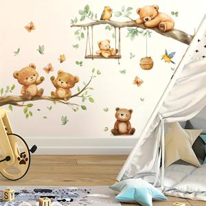 TEMU 2장/세트 귀여운 나뭇가지 벽 스티커 아기 어린이 방 유아실 침실 게임룸 5마리 나비 그네 홈 데코 크리스마스 할로윈 벽 장식