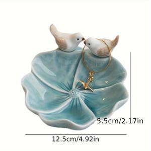 TEMU 1개 우아한 화이트 세라믹 새 보석 트레이 - 연꽃 받침대 위의 두 비둘기, 반지, 귀걸이, 시계, 열쇠용 다기능 장식 접시 - 홈 데코, 웨딩, 파티 액세서리 정리함 (내구성 있는 세라믹)|키링부자재