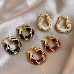 TEMU 가을 겨울용 레트로 우아한 감성, 고급스러운 느낌의 라이트 럭셔리 인조 유리 에나멜 드립 오일 디자인 여성 데일리 휴가 댄스 패션 귀걸이 세트 3쌍