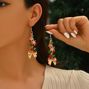 TEMU 1쌍 패셔너블 럭셔리 컬러풀 벨, 비즈, 멀티컬러 눈송이, 크리스마스 트리 장식 나비 드롭 귀걸이, 달콤한 크리스마스 태슬 펜던트 드롭 귀걸이, 데일리웨어, 파티, 축제용 주얼리
