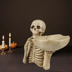 TEMU 1개 레진 해골 트레이 장식 그릇 포함 - 독특한 해골 디자인, 실내외 장식에 완벽, 할로윈, 죽음의 날, 고딕 테마 룸, 창의적인 룸 데코, 휴일 사진 소품 및 선물 아이디어, 테마 장식품 | 고딕 미학 | 정교한 디자인, 할로윈 장식