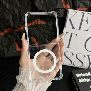 TEMU PC로 제작된 충격 방지 기능이 있는 새로운 스타일리시한 투명 자석 폰 케이스, 삼성 갤럭시 Z 플립7, 플립6, 플립5 및 플립4에 적합한 슬립 저항 및 낙하 보호