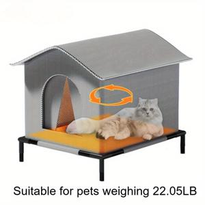 TEMU 헤비듀티 옥스포드 천 야외 고양이 하우스 스탠드 포함 - 사계절용 단열 쉼터, 방풍 및 방수 기능, 쉬운 조립, 실내/외부 사용 가능 휴대용 펫 쉘터 - 고양이, 새끼고양이, 소형견에 적합, 현대적 디자인의 플러피 담요 포함, 날씨 저항 재질
