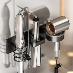 TEMU 1개 무드릴 벽걸이 헤어드라이어 스탠드, 컬링 & 스트레이트닝 호환, 헤비듀티 3-in-1 헤어 드라이어 홀더 및 컬링 아이론/스트레이트너 정리대, 공간절약형 욕실 또는 살롱 보관함 (헤어 )|스타일러