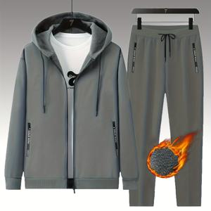 TEMU 남성 캐주얼 스포티 후드 스웨트셔츠 & 조거 세트, 긴소매, 지퍼업, 드로스트링 허리, 포켓, 레귤러 핏, 겨울옷, 캐주얼 스포츠웨어|후드 스웨트셔츠|지퍼업 후드티, 스웨터 후드티