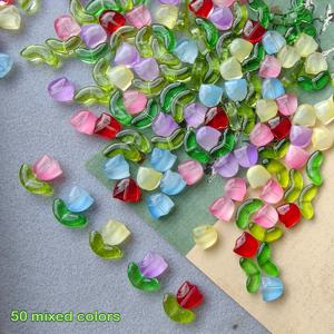 TEMU 150개/유리 튤립 꽃과 잎 DIY 비즈 세트 박스 50개, 팔찌, 목걸이, 귀걸이, 파우치, 차량 장식 등 만들기에 적합