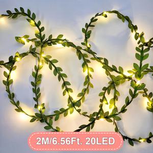 TEMU 1개 그린 인조 잎 페어리 스트링 조명, 20 LED 실내용 스트링 조명, 그린 리프 디자인, 배터리 구동(배터리 미포함), 홈, 침실, 벽 장식, 테이블 장식, 파티, 결혼식, 휴일, 할로윈, 추수감사절, 크리스마스용, 현대적 디자인,가벼운 소재,홈 데코레이터,이벤트 플래너