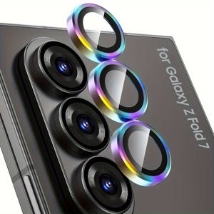 TEMU Z Fold 7, 9H 강화 유리 카메라 커버 스크린 보호 필름 스티커, 자동 정렬 개별 알루미늄 합금 링 포함, 2세트 카메라 렌즈 보호기