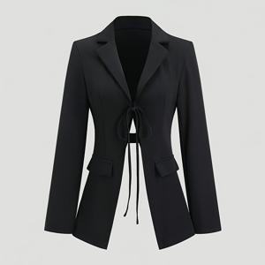 TEMU 여성용 우아한 - 긴 소매, 뒷면 묶음 클로저, 구조적인 사무실 & 파티 코트, 시크한 정장 (봄/가을) - 쉬운 관리 전문 아우터웨어, 캐주얼 레이어링 피스, 모던 패션, 내구성 있는 구조, 스타일리시 코트, 패션 애호가, 작업복 필수품, 고품질 원단, 직장인 여성