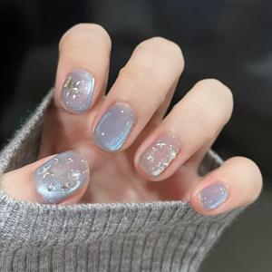 TEMU 10개입 핸드메이드 블루 스타 캣아이 고퀄리티 프레스온 네일, 착용감 좋은 네일 스티커, 봄/여름 신상 디자인, 탈부착 가능한 여성용 인조 네일, 완벽한 선물|네일|스티커|네일스티커