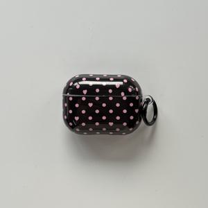 TEMU MIAODI 폴카 도트 하트 패턴 에어팟 케이스 - 가벼운, 디자인 블랙 링 포함, 에어팟 1, 2, 3, 4 프로 & 프로 2와 호환, 내구성 있는 플라스틱, 스타일리시한 블랙 & 핑크 악센트, 에어팟 보관용|스타일리시한 에어팟 케이스|내구성 있는 플라스틱 케이스, 에어팟 액세서리용
