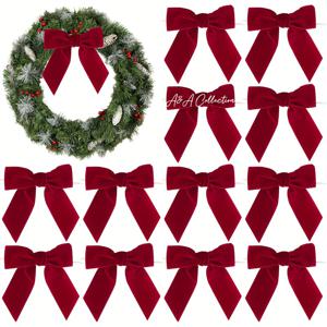 TEMU 3.5인치 럭셔리 딥 버건디/네이비 블루 벨벳 리본 스타일 리본 - 완제품 우아한 크리스마스 트리 장식, 선물 포장, 웨딩 & 베이비 샤워 리본, 화환, 가랜드용 - 부드럽고 내구성 있는 다목적 리본 타이 (깃털 없음)