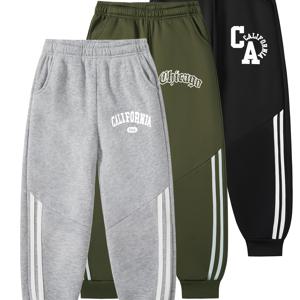 TEMU 3팩 남아용 & 캘리포니아 시티 레터 프린트 조거 팬츠 (포켓, 옆면 디자인), 남아 스포츠 바지, 남아용 조거, 십대용 조거, 야외용, 십대용