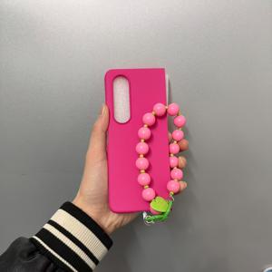 TEMU 삼성 Z Fold 7/6/5/4/3 폰 케이스에 적합한 개인화된 라즈베리 핑크 비즈 핸드백 체인, 새로운 접이식 스크린 디자인, 스타일, 낙하 방지 커버가 있는 일본 및 남한국 인기