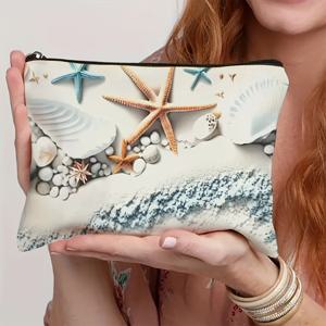 TEMU 1개 해양 테마 지퍼 메이크업 가방, & 조개 디자인 - 접이식 여행용 화장품 및 화장품 정리함, 혼합 색상, 내구성 있는 원단, 해변, 캠핑용, 여성 & 남성용 어머니의 날 선물, 해변 가방, 캠핑 필수품, 스타일리시 보관, 견고한 구조, 해변 애호가용, 스타일리시 정리함, 고품질 소재, 해변 필수품, 야외 활동 애호가용