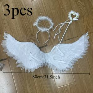 TEMU 천사 의상 액세서리 3개 세트 - 인공 깃털 날개, 요정 지팡이 & 머리띠 - 할로윈, 크리스마스, 생일 파티에 적합 - 할로윈 드레스업 필수품, 크리스마스에 가장 적합