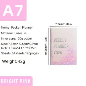 TEMU 1 A7 사이즈 2026 미니 캘린더, 컬러풀 스톤 패턴 커버 플래너, 64장 128페이지 슬림 데일리 오거나이저, 휴대용 A7 노트북|캘린더