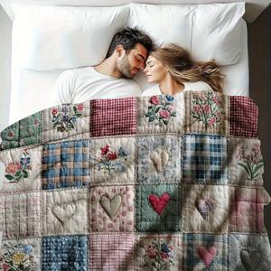 TEMU 1개 가볍고 부드러운 플란넬 담요 - 파스텔 꽃무늬와 사각형, 사계절용 포근한 침대/소파/여행/오피스 이불, 세탁기 사용 가능한 100% 면 현대식 베드커버 (핑크·그린·블루·옐로우·화이트·레드·베이지·브라운·블랙·그레이 색상)