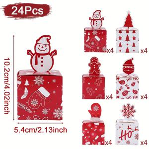 TEMU 눈사람, 나무, , 눈꽃 디자인의 크리스마스 선물 상자 24개 세트 - 레드 & 화이트 포장 박스, 견고한 종이 구조로 크리스마스, 새해, 겨울 파티용 - 우아한 파티 선물, 장식품, 스타킹 필러 - 선물 가방 및 랩핑 페이퍼 호환 가능, 계절 축하, 기분 좋은 패턴, 경량 재료, 축제 용기, 이벤트 플래너