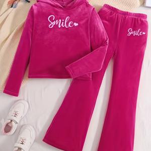 TEMU 후드 스웨트셔츠와 플레어 팬츠가 특징인 여아용 가을/겨울 캐주얼 패션 세트. 생생한 색상의 자수 패턴으로 디자인되었으며, 일상적인 야외 모임에 완벽하며 야외 활동에 적합합니다.