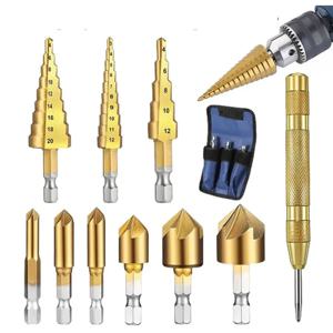 TEMU 12피스 드릴 비트 세트 (보관 가방 포함), 스텝 드릴, 센터 펀치, 목공용 삼각 비트, 5날 모따기 도구 & 다웰 리머 포함