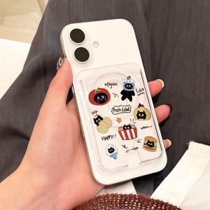 TEMU 투명한 귀여운 만화 고양이 패턴 강력 자석 카드 홀더, 스타일리시하고 내구성 있는 PC 소재, 삼성 및 아이폰 및 기타 자석 휴대폰/케이스에 적합, 은행 카드, 신용카드, 회원 카드를 보관 가능 (1~24장)